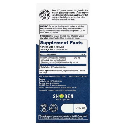 Solaray, Ashwagandha Prosorb. 30 Vcaps.
