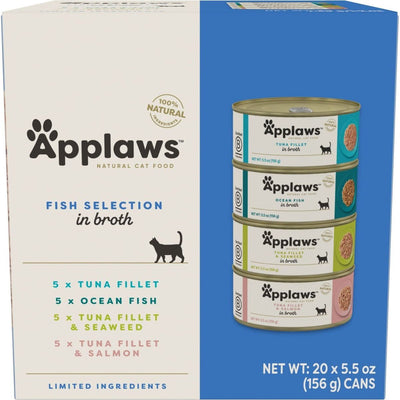 Alimento Húmedo, Ingredientes Limitados Pescado Selection en Broth. 156 g, caja de 20. - Applaws