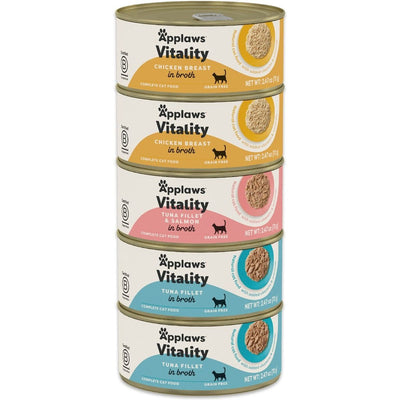 Vitality Alimento Húmedo, Vitality Pollo y Seafood Variety Pack Grain Free Bits en Broth. 70 g. - Applaws