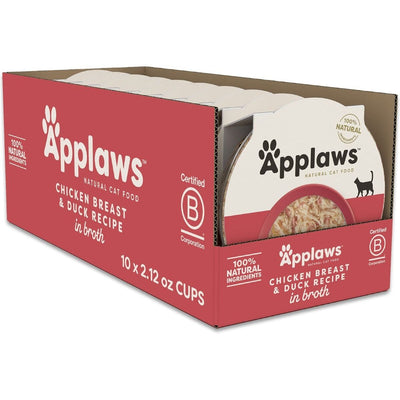 Alimento Húmedo Cups, Pechuga de Pollo y Duck Recipe en Broth. 60 g, caja de 10. - Applaws