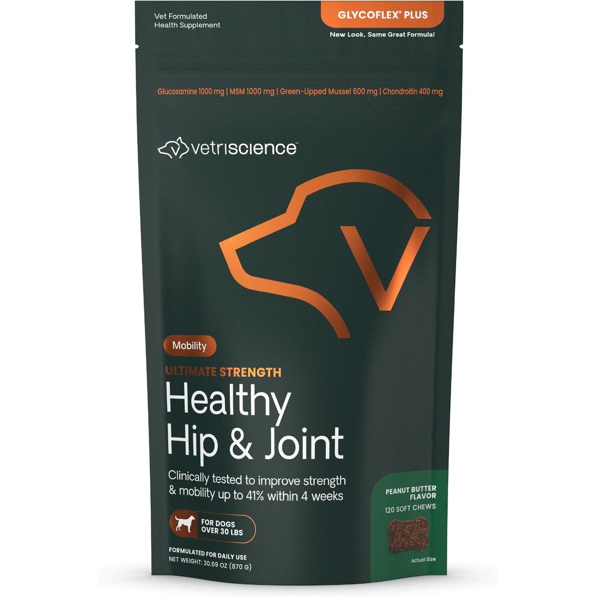 GlycoFlex Plus Ultimate Strength Hip & Joint Chews, sabor Crema de Cacahuate. 120 chews.