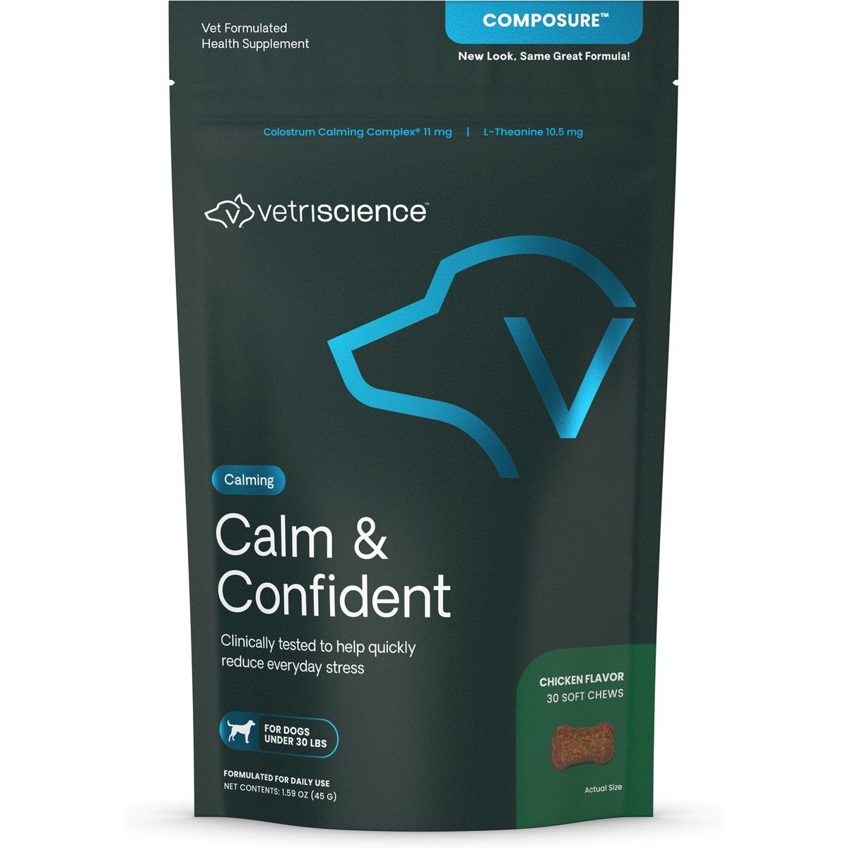 Composure Calm & Confident Thunderstorms Support Soft Chews, sabor Hígado de Pollo. 30 chews.