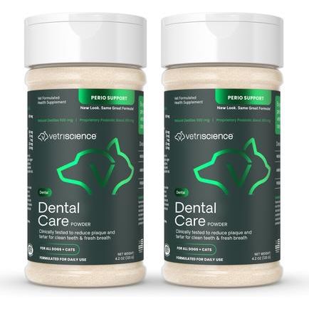 Polvo para el cuidado dental Perio. Suplemento clínicamente probado para el control del aliento y la placa en perros y gatos. Botella de 113 g.