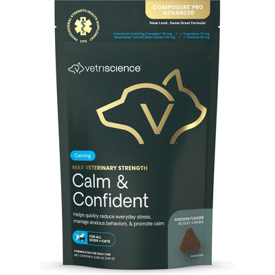 Max Veterinary Strength Calm & Confident Thunderstorms Support, sabor Pollo. 45 unidades.