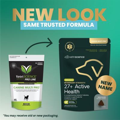 Suplemento masticable Veterinary Strength 27+ Active Health con sabor a pato para perros, 60 unidades