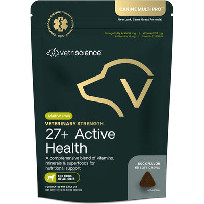 Veterinary Strength 27+ Active Health Supplement Soft Chews, sabor Pato. 60 chews.