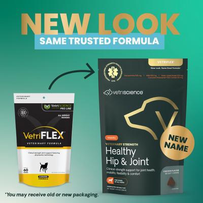 Suplemento masticable Veterinary Strength para la salud de las caderas y articulaciones con sabor a pollo para perros pequeños y medianos, 60 unidades