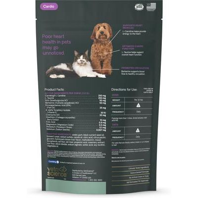 Suplemento masticable suave para el corazón con sabor a pollo Veterinary Strength Healthy Heart Cardio Pro para perros y gatos, 60 unidades
