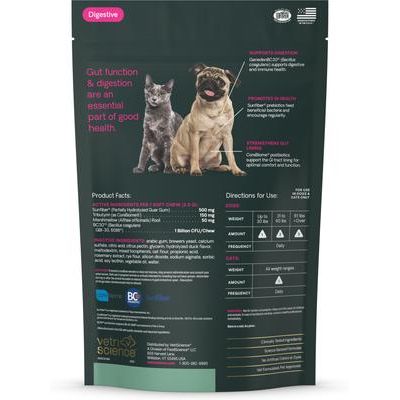 Suplemento digestivo masticable suave con sabor a pato para perros y gatos, 60 unidades