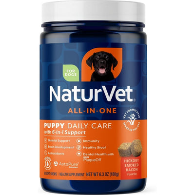 Puppy Daily Care All-In-One Supplement , 60 coun, sabor Tocino Ahumado Hickory. 1 unidad.