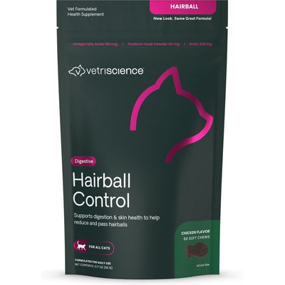 Hairball Soft Chews Hairball Control Supplement, sabor Hígado de Pollo. 60 chews.