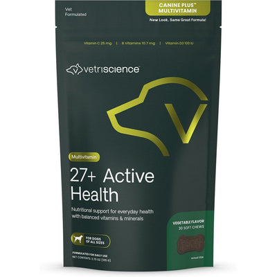 Canine Plus 27+ Active Health Chews Daily Multivitamin Supplement, sabor Vegetales. 30 chews.