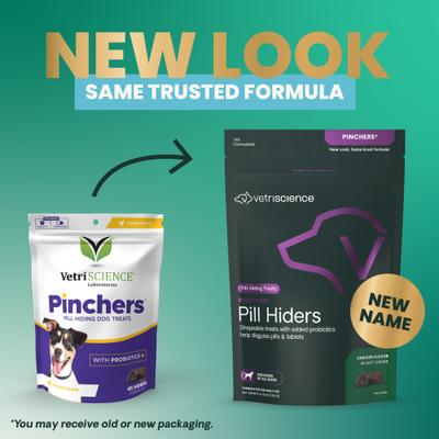 Pinchers Pill Hiders - Masticables con sabor a pollo y probióticos, envoltorio de pastillas no grasoso para perros, 45 unidades