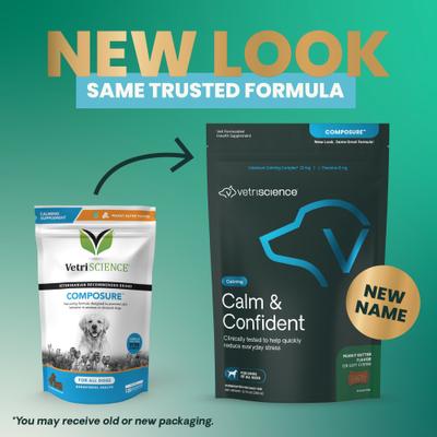 Composure Calm & Confident - Masticables con sabor a mantequilla de maní, clínicamente probados, suplemento calmante y para la ansiedad para perros, 120 unidades