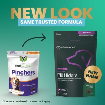 Pinchers Pill Hiders - Pastillas masticables con sabor a mantequilla de maní y probióticos, sin grasa, para perros, 45 unidades
