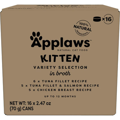 Kitten Alimento Húmedo, Ingredientes Limitados Kitten Variety Pack en Broth. 70 g, caja de 16. - Applaws