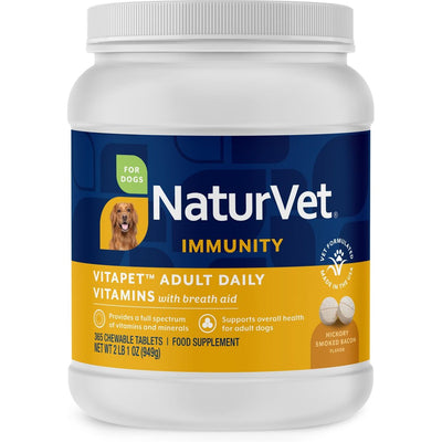 VitaPet Adult Daily Vitamins Immunity Hickory Smoked Flavored Tablet Supplement for Do. 1 unidad.