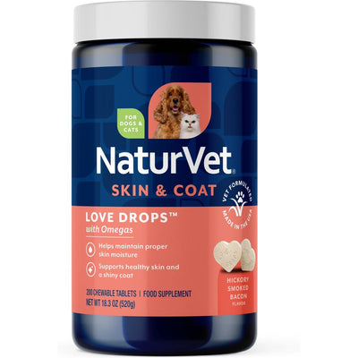 Love Drops Plus Omegas Tabs Skin & Coat Supplement, sabor Crema de Cacahuate. 1 unidad.