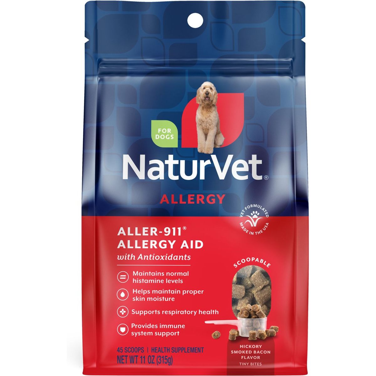 Aller-911 Allergy Aid Scoopable Tiny Bite Supplement for, sabor Tocino Ahumado Hickory. 1 unidad.