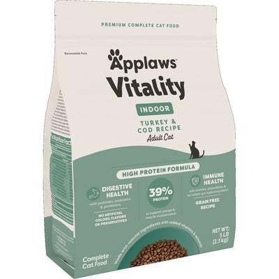 Vitality Indoor Alimento Seco, Vitality Indoor Complete y Balanced Pavo y Cod Recipe High Protein Adult. - Applaws