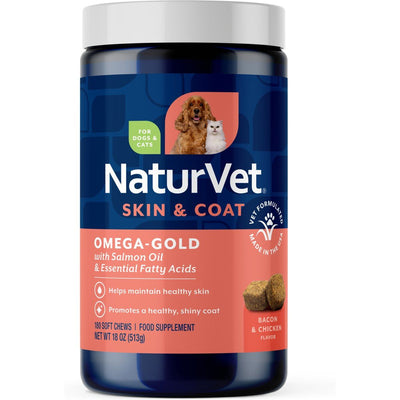Omega-Gold Skin & Coat Supplement, sabor Tocino y Pollo. 180 unidades.