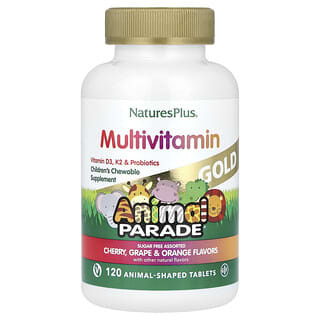 Multivitamínico Masticable para Niños Animal Parade Gold Sabor Cereza, Uva y Naranja 120 Tabletas