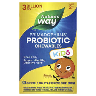 Primadophilus, Niños Probiótico masticable, edades 2+, Naranja, 3 Billion CFU, 30 tabletas masticables