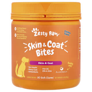 Piel y Pelaje Bites, para Perros, Todas las Edades, Pollo, 90 Soft Chews, 11.1 oz (315 g)