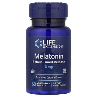 Melatonina, 6 Hour Timed Release, 3 mg, 60 Vegetarian tabletas