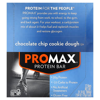 Barras de Proteína ProMax Sabor Masa de Galleta con Chispas de Chocolate 12 Barras de 75 g c/u