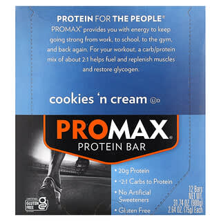 Barras de Proteína ProMax Sabor Cookies 'n Cream 12 Barras de 75 g c/u