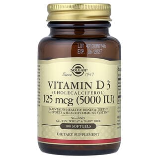 Vitamina D3 (Cholecalciferol), 125 mcg (5,000 IU), 100 softgels