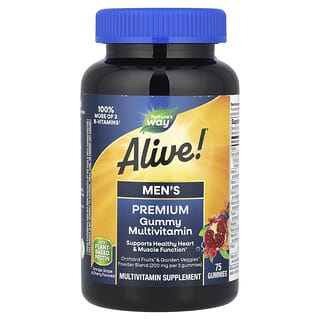 Multivitamínico para Hombre, Alive!, sabor Naranja, Uva y Cereza, premium. 75 gomitas.