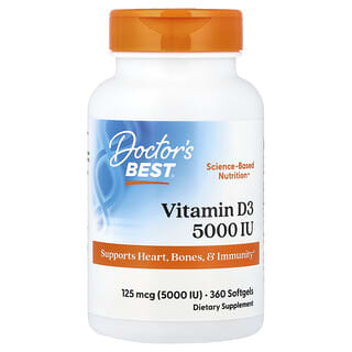 Vitamina D3, 125 mcg (5,000 IU), 360 softgels