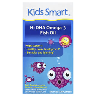 Hi DHA-omega 3 Aceite de Pescado, Fruta, 30 masticables Burstlets
