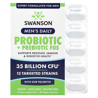 Para Hombre Diario, Probióticos + Prebiótico FOS con Saw Palmetto, 35 Billion CFU 60 Cápsulas Veganas