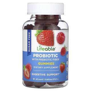 Probióticos con Prebiótico Fiber Gummies, Sugar Free, Berry 60 Gomitas