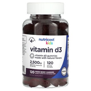 Vitamina D3, para Niños, edades 4+, sabor Mixed Berry, 62.5 mcg (2,500 IU). 120 gomitas.
