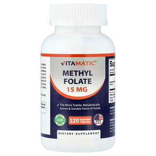 Vitamina B9, Metilfolato, Folato, 15 mg. 120 caps.