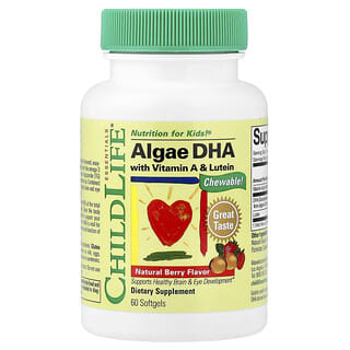 ChildLife Essentials Algae DHA con Vitamina A & Lutein, Berry Natural, 60 softgels