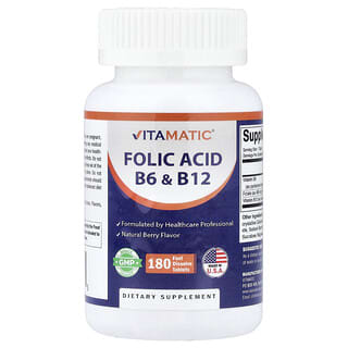 Ácido Fólico B6 + B12, Natural Berry, 180 Fast Dissolve tabs, 180 tabs
