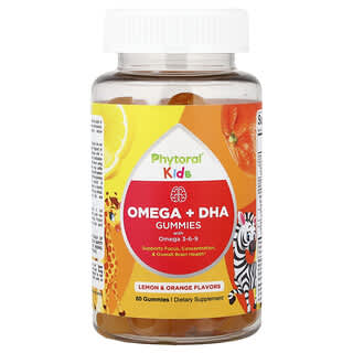 Niños, Omega + DHA gomitas con Omega 3-6-9, Limón & Naranja, 60 gomitas
