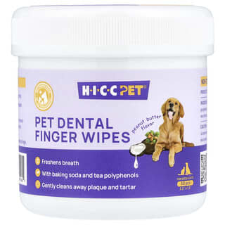 Pet Dental Finger Wipes, para Perros y Gatos, Peanut Butter, 50 Pieces