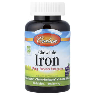 Masticable Hierro, Natural Uva, 27 mg, 60 tabs