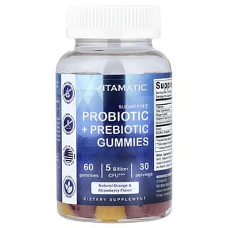 Probióticos + Prebiótico Gummies, Sugar Free, Natural Orange & Fresa 60 Gomitas