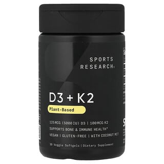 Sports Research, Vitamina D3 (125 mcg) y K2 (100 mcg). 30 Vsoft