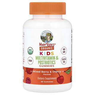 Orgánico Niños Multivitamínico y Postbiotics Gomitas, Mixed Berry y Cereza, 60 Gomitas