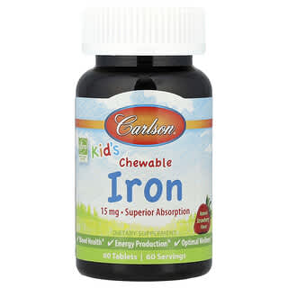 para Niños, Masticable Hierro, Natural Fresa, 15 mg, 60 Tabs