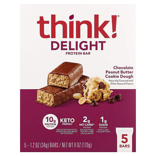Barras de Proteína Delight Sabor Masa de Galleta de Chocolate con Mantequilla de Cacahuate 5 Barras de 34 g c/u
