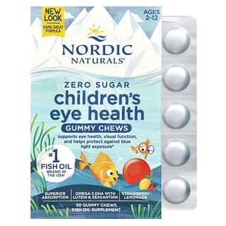 para Niños Eye Health Gomitas, Zero Sugar, 2 a 12 años, Fresa Lemonade, 30 Gomitas Masticables